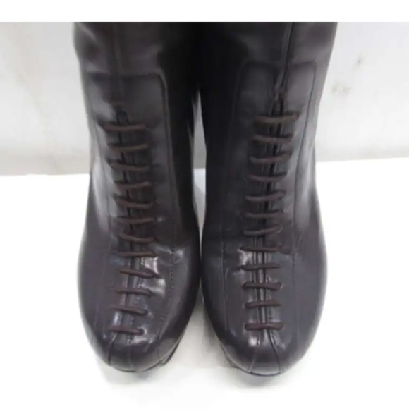 YVES SAINT LAURENT Rive Gauche YSL High Knees Leather Heel Boots - Picture 6 of 7